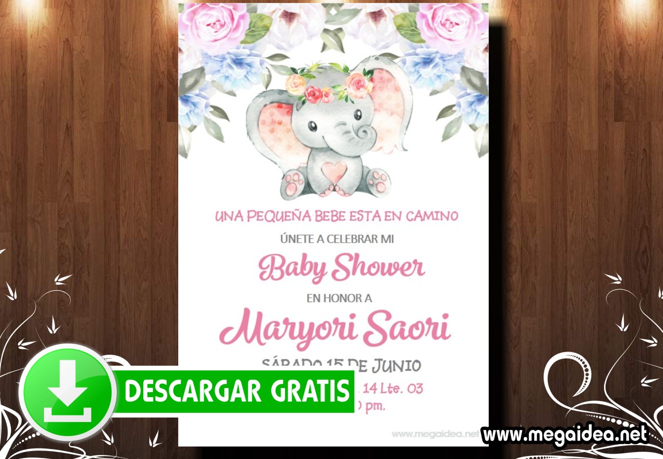 Descarte Punto de referencia Abrasivo Invitacion Baby Shower Niña Elefante para Editar - Mega Idea