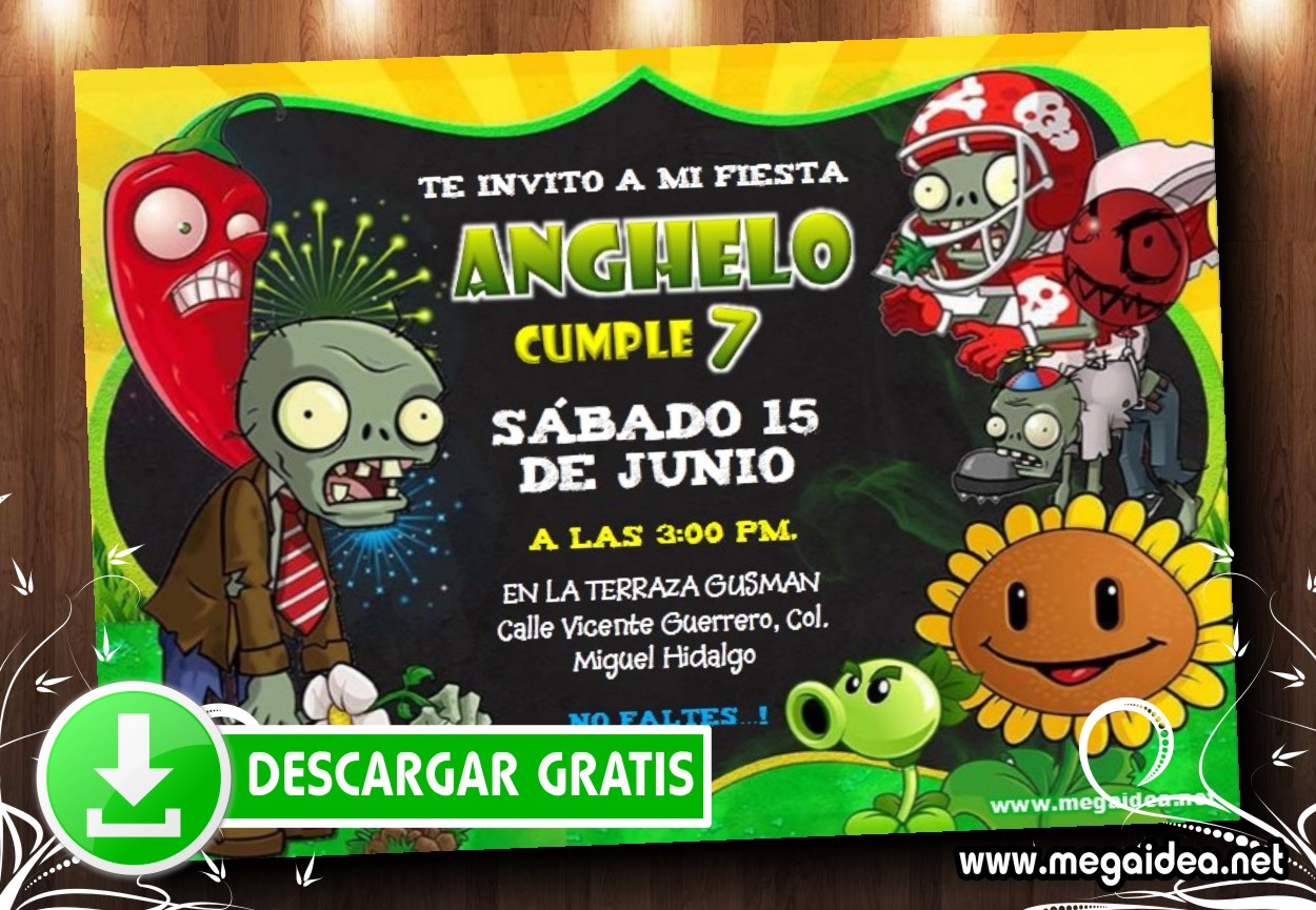 Plantas vs Zombies 1 Invitacion MUESTRA