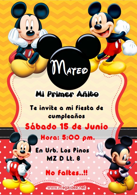 Invitacion Mickey Rojo Amarillo 1